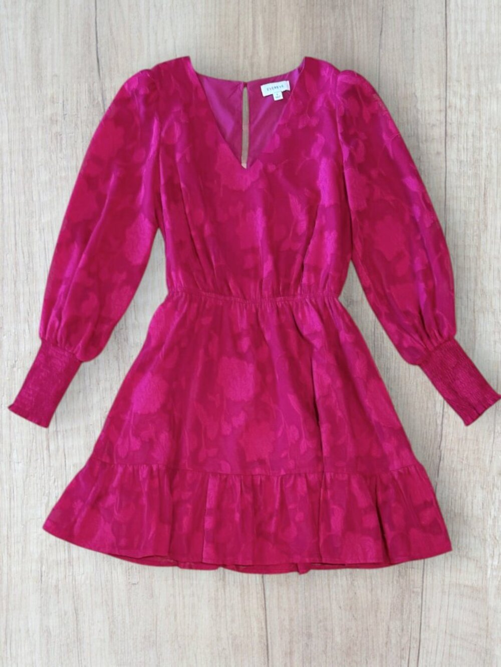 EVEREVE Pink Floral Mini Dress V Neck Long Sleeve Ruffle Hem Boho Small